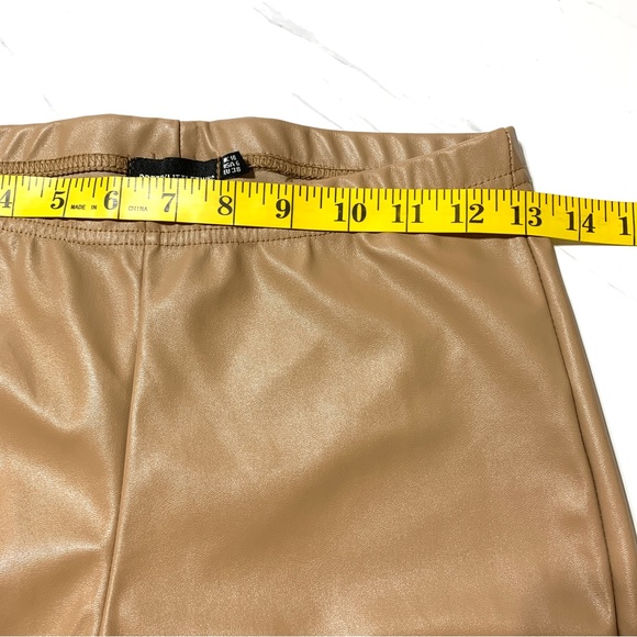 Pretty Little Thing Tan Faux Leather High Waist Pants Hemline Slits Sz 6 - Picture 7 of 12